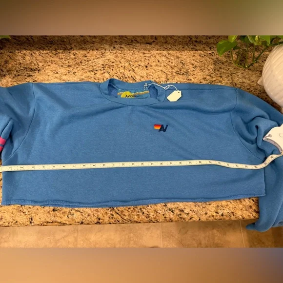 NWT Aviator Nation | RUGBY CROPPED CREW SWEATSHIRT | Cobalt/ Neon | Size S - Picture 8 of 8